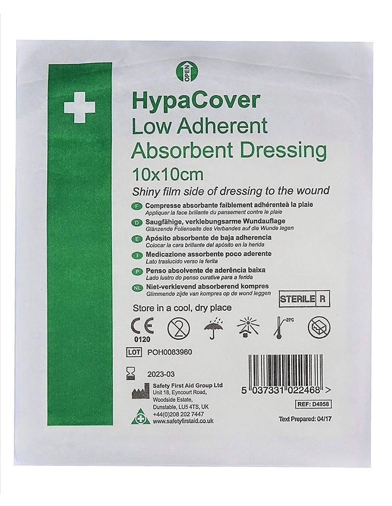 [Australia] - HypaCover Low Adherent Dressing Pads for Wounds Absorbent Dressing, 10x10cm (Pack of 25) 10x10 cm (Pack of 25) Safety 