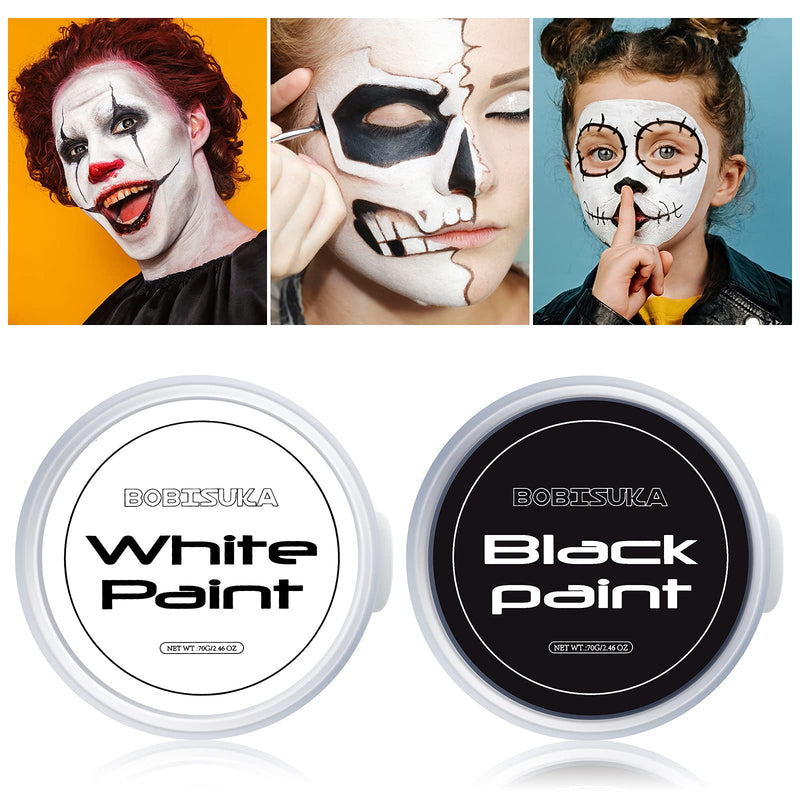 [Australia] - BOBISUKA Halloween Cosplay SFX Makeup Black + White Face Body Paint Special Effects Makeup Kit Dress Up Non Toxic Face Painting Kits for Adult Full Coverage Facepaint Fx Make Up 