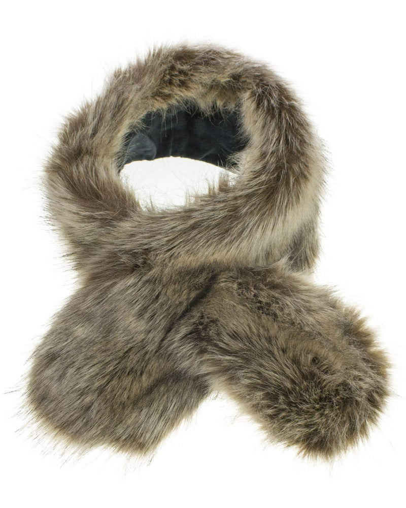 [Australia] - BasicSense Winter Long Fluffy Faux Fur Collar Wrap Inner Fleece Fabric for Women Warm Tippet Russian Style Scarf Brown 