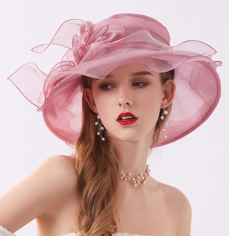 [Australia] - ORIDOOR Women’s Organza Church Kentucky Derby Tea Party Wedding Fascinator Hat UV-Anti Wide Brim Sun Hats C Light Purple One Size 