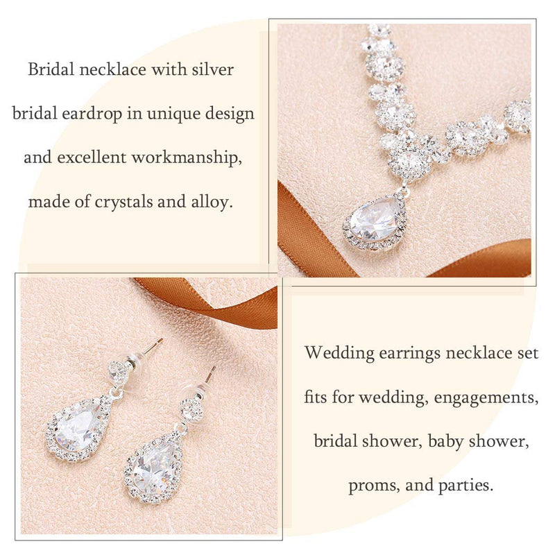 [Australia] - Unicra Bride Silver Bridal Necklace Earrings Set Crystal Bridal Wedding Jewelry Set Rhinestone Choker Necklace for Women and Girls (3 piece set - 2 earrings and 1 necklace)(Silver-3) 