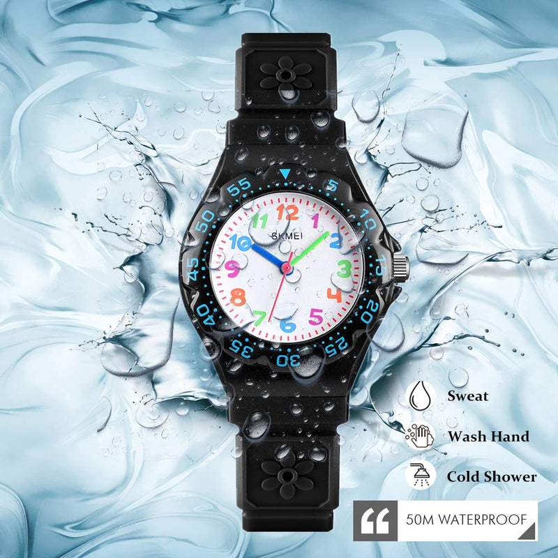 [Australia] - CakCity Kids Watch Waterproof Cute Cartoon Analog Girls Boys Wrist Watch for Little Child Time Teacher for Children 3-10 Year BLACK 