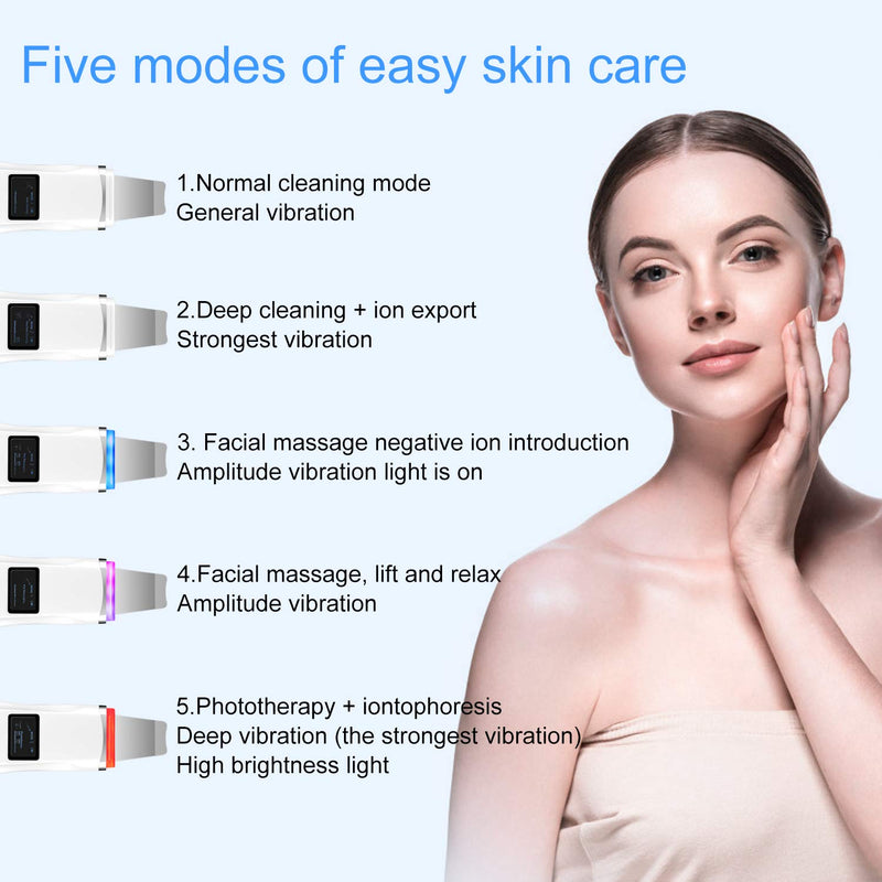 [Australia] - Skin Scrubber Face Spatula, Facial Skin Exfoliator Scraper and Blackhead Remover Pore Cleaner with 5 Modes LED Display, Face Lifting Tool Comedones Extractor for Facial Deep Cleansing. 