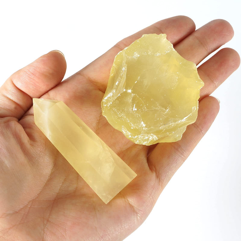 [Australia] - Soulnioi Healing Crystal Citrine Crystal Rough Stone Hexagonal Prism Single Point and Citrine Irregular Shape a Hole Incense Holder for Sticks Crystal Wand 3 