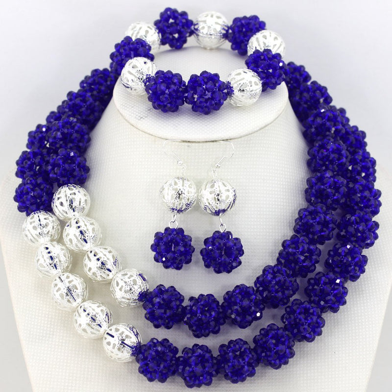 [Australia] - Africanbeads Crystal Ball Jewelry Set,African Beads,Bride Jewelry Set,Wedding Beads Jewelry Set A-Royal Blue 