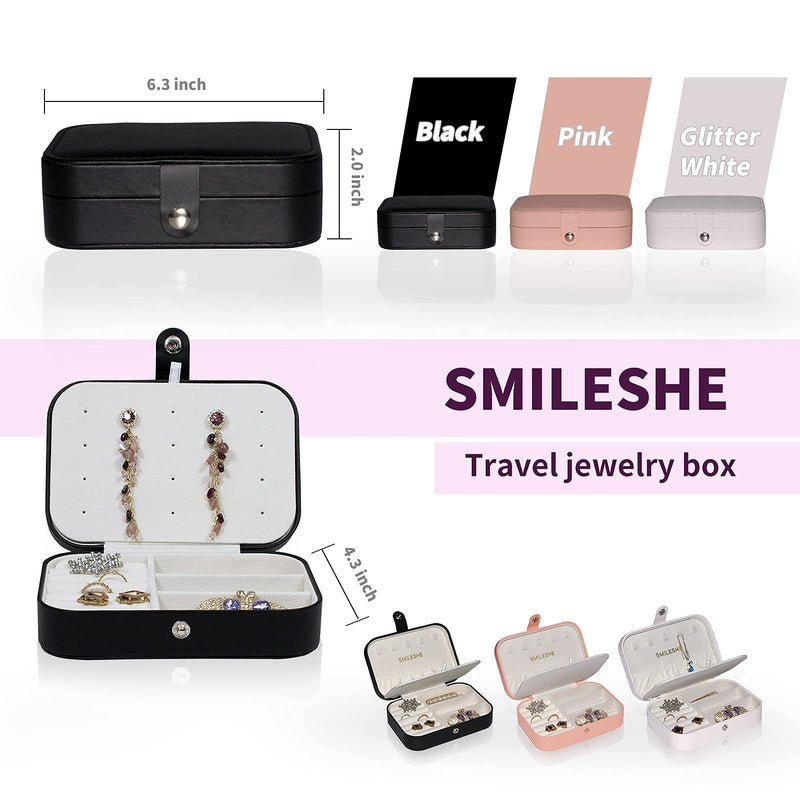 [Australia] - Smileshe Jewelry Box, PU Leather Small Portable Travel Case, 2 Layers Organizer Display Storage Holder Boxes for Rings, Earrings, Necklaces, Bracelets Black 