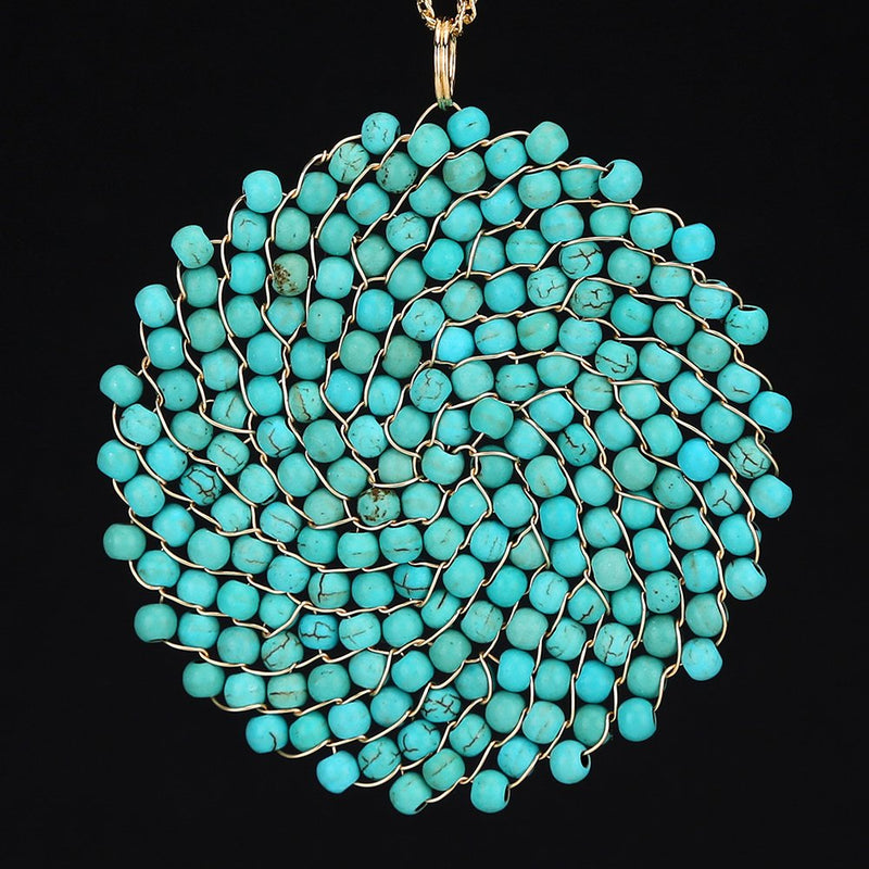 [Australia] - Niumike Hand-Made Crystal Pendant Circle Disc Necklace for Women,Charming Long Necklaces Created-Turquoise 