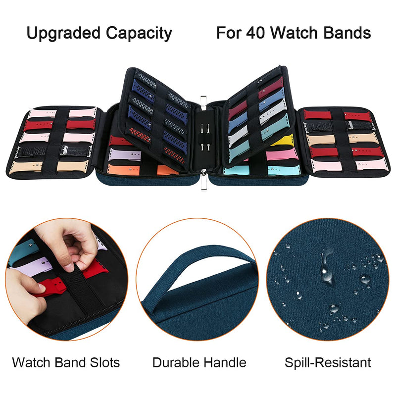[Australia] - Betoores Watch Band Organizer Case, Waterproof Storage Bag for Watch Bands Accessories, Hold 40 Watch Straps Compatible with Apple Watch, Fitbit Series - Blue 
