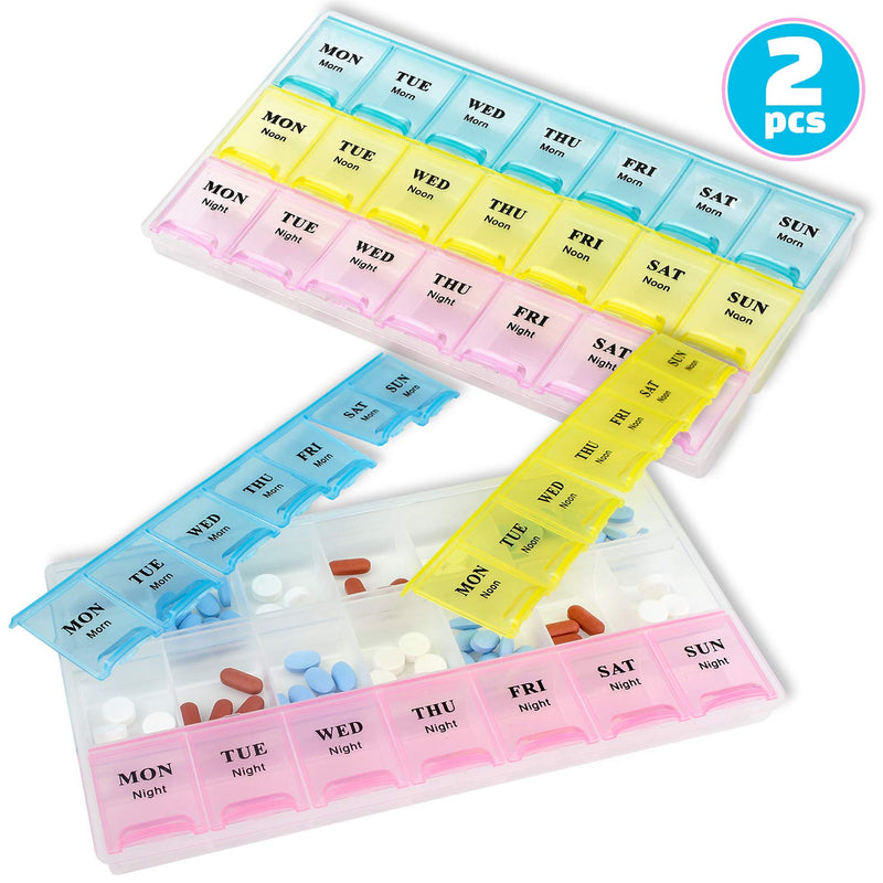 [Australia] - Weekly Pill Organizer - (Pack of 2) 21 Day Pill Planners for Pills Vitamins & Medication, 3 Times-a-Day Medication Reminder Boxes, Easy to Read & Travel Friendly 