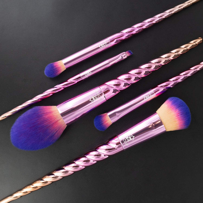 [Australia] - MODA Mythical, Full Size Star Traveler 6pc Unicorn Makeup Brush Set with Pouch, Includes - Blush, Complexion, Domed Shadow, Crease, and Angle Eyeliner Brushes 