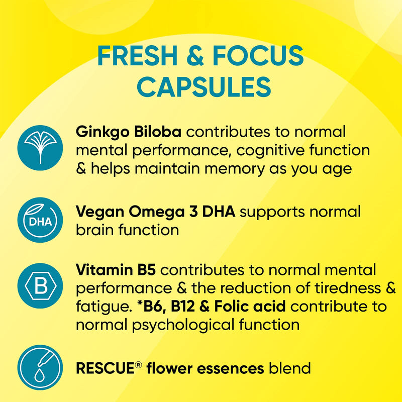 [Australia] - Nelsons Rescue Fresh & Focus Capsules, Emotional Wellness, support mental clarity and normal brain function, format 30 Vegan Capsules, one a day 