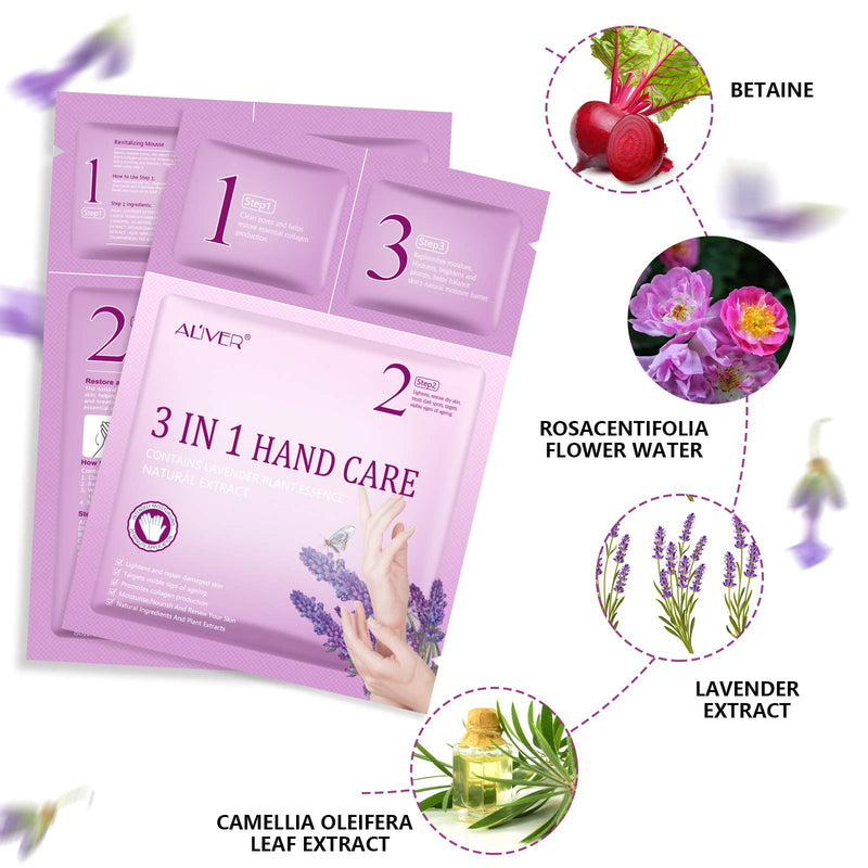 [Australia] - Hand Mask Moisturizing Gloves, 3 Packs 3 in 1 Hand Mask Gloves Set with Vitamin, Natural Plant Extracts for Dry Skin and Cracked Hands, fits for Women & Men 