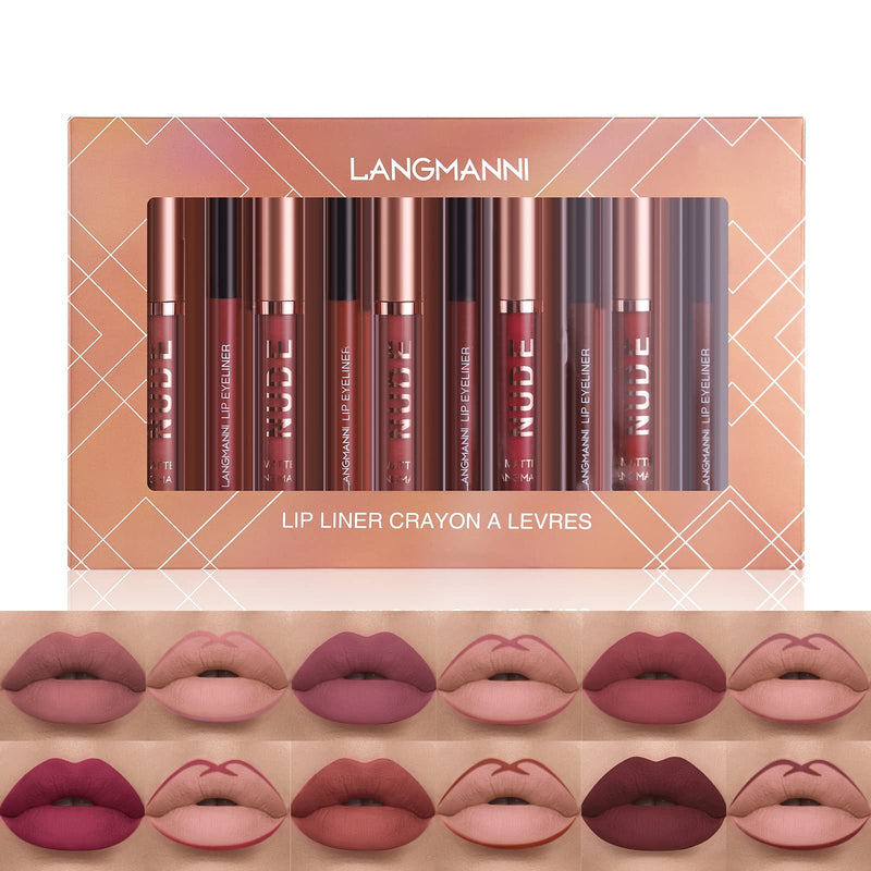 [Australia] - 6 Matte Lipstick with 6 Lipliners Durable Lip Gloss Long-Lasting Non-Stick Cup Not Fade Waterproof High Pigmented Velvet Lipgloss Kit Beauty Cosmetics Makeup Gift for Girls Lipstick Set(12PCS) 6+6 Lipgloss And Lipliners 