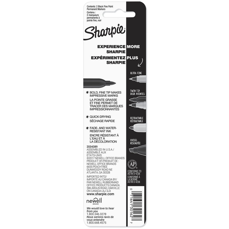 [Australia] - Sharpie 30162PP Permanent Markers, Fine Point, Black, 2 Count 