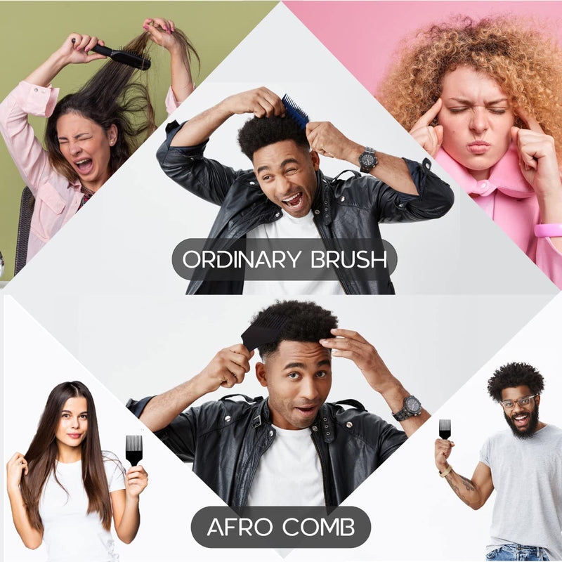 [Australia] - Boorika Afro Hair Comb - Smooth & Sturdy Wide Tooth Plastic Afro Pick, Hair Pick for Detangling & Styling - Afro Comb for Men and Women (Black) Black 