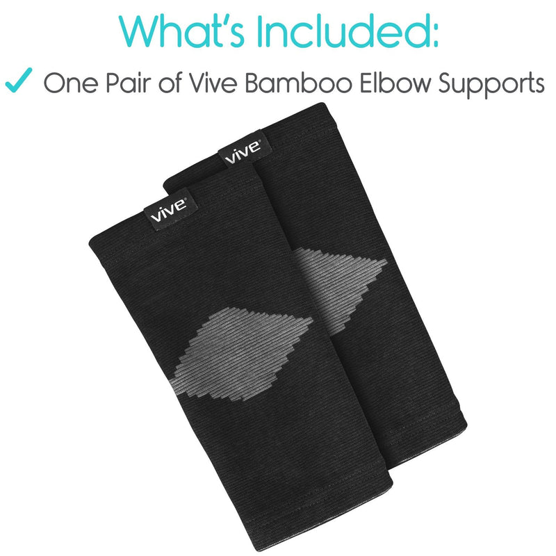 [Australia] - Vive Elbow Sleeve (Pair) - Bamboo Charcoal Compression Support Brace for Tendonitis Prevention, Recovery, Joint Pain Relief, Golfers, Tennis, Weightlifting, Basketball, Sports Stabilizer - Men, Women Black Large / X-Large 