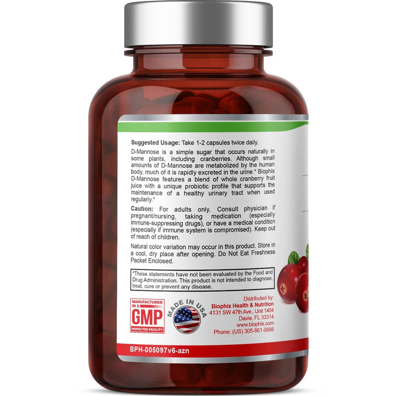 [Australia] - D-Mannose Plus Cranberry and Probiotics 1000 mg 120 Vcaps - Supports Urinary Bladder Tract Health and Digestive Well Being 