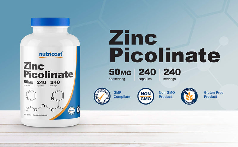 [Australia] - Nutricost Zinc Picolinate 50mg, 240 Vegetarian Capsules - Gluten Free and Non-GMO (240 Caps) 240 Count (Pack of 1) 