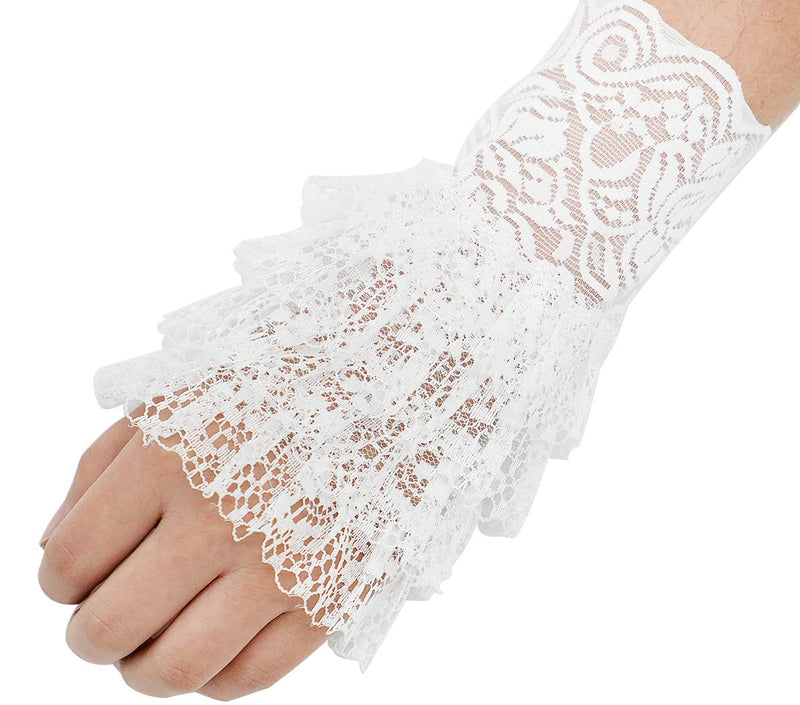 [Australia] - L'VOW Women's Gothic Lace Mesh Stretch Wrist Cuffs Bracelets For Wedding Party Pack of 2 X01-white 