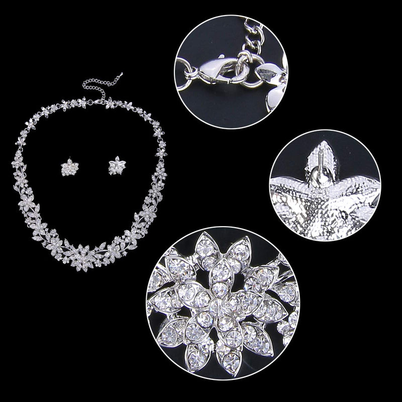 [Australia] - EVER FAITH Wedding Cluster Flower Leaf Necklace Earrings Set Clear Austrian Crystal Silver-Tone 