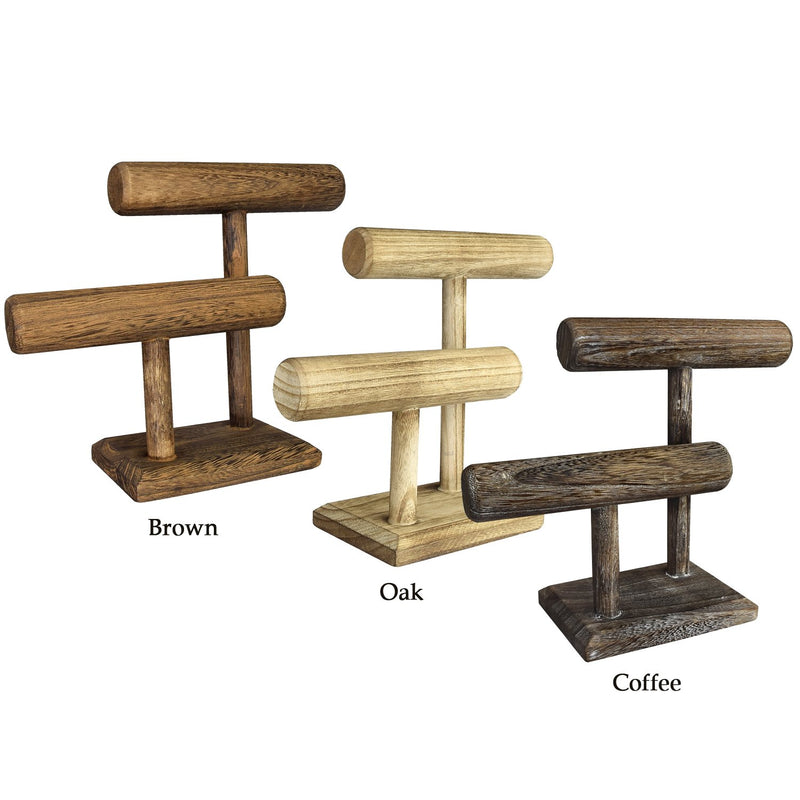 [Australia] - Ikee Design 2 Tier Wooden Jewelry Bracelet Watch Display Tower, Bangle Scrunchie Necklace Holder Storage Stand, 7 3/4"W x 4 1/4"D x 9 1/2"H, Oak Color 