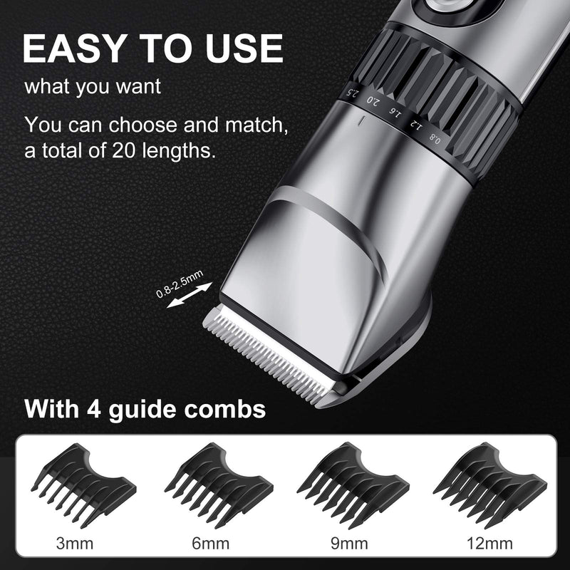 [Australia] - Cordless Hair Clippers for Men, Professional Hair Trimmer, Powerful Hair Grooming Cutting kit, Rechargeable Waterproof Electric Mens Haircut Clipper for Barbers & Home Use with LED Display grey 
