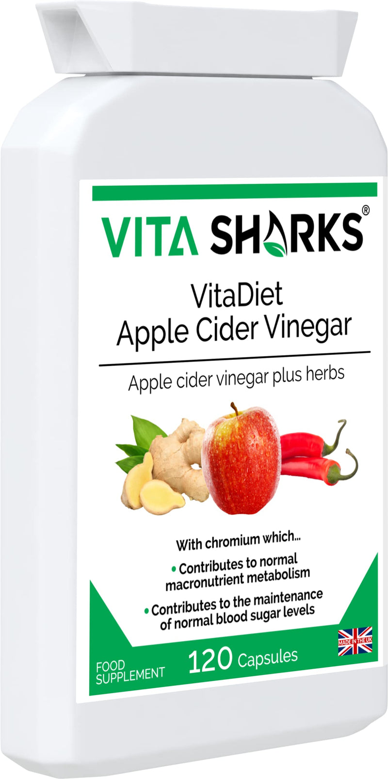 [Australia] - VitaDiet Apple Cider Vinegar with Chromium for a Healthy Metabolism, Natural Immune, Appetite, Slimming & Weight Reduction (120 Vegan Capsules) 