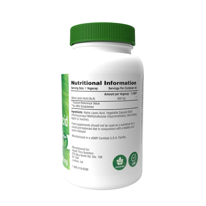 [Australia] - Alpha Lipoic Acid 600mg 60 Vegecaps - Vegan, Non-GMO, Gluten Free, Hypoallergenic and Free from Common excipients Such as Magnesium Stearate and Silica, by Health Thru Nutrition. 