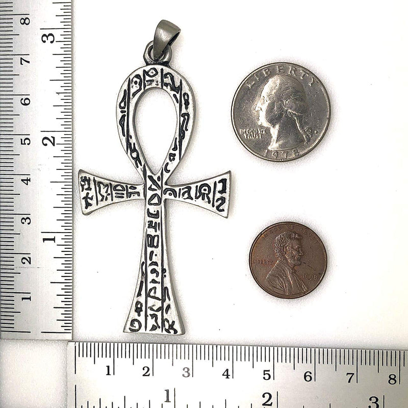 [Australia] - Jewelry Big Ankh cross of life Key of the Nile Antique silver Pewter Pendant Necklace w Silver Ball Chain 