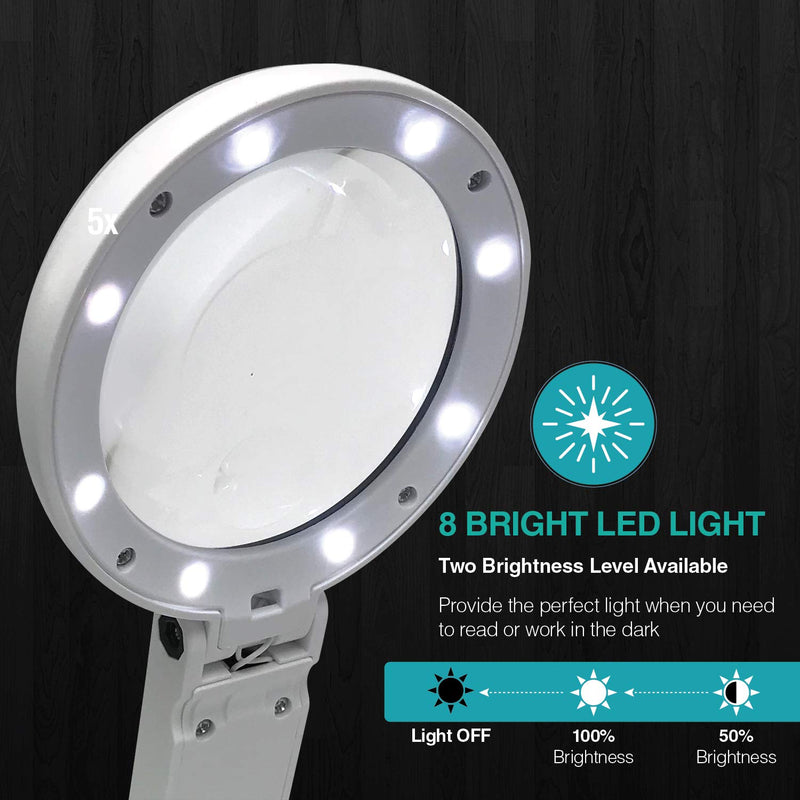 [Australia] - Magnifying Glass with 8 LED Lights, Handsfree Magnifier, [5X+11X] Dual Magnification Lens, Gentle & Bright Light Settings- Ideal for Reading Books, Jewlery, Coins, Craft & Hobbies… 