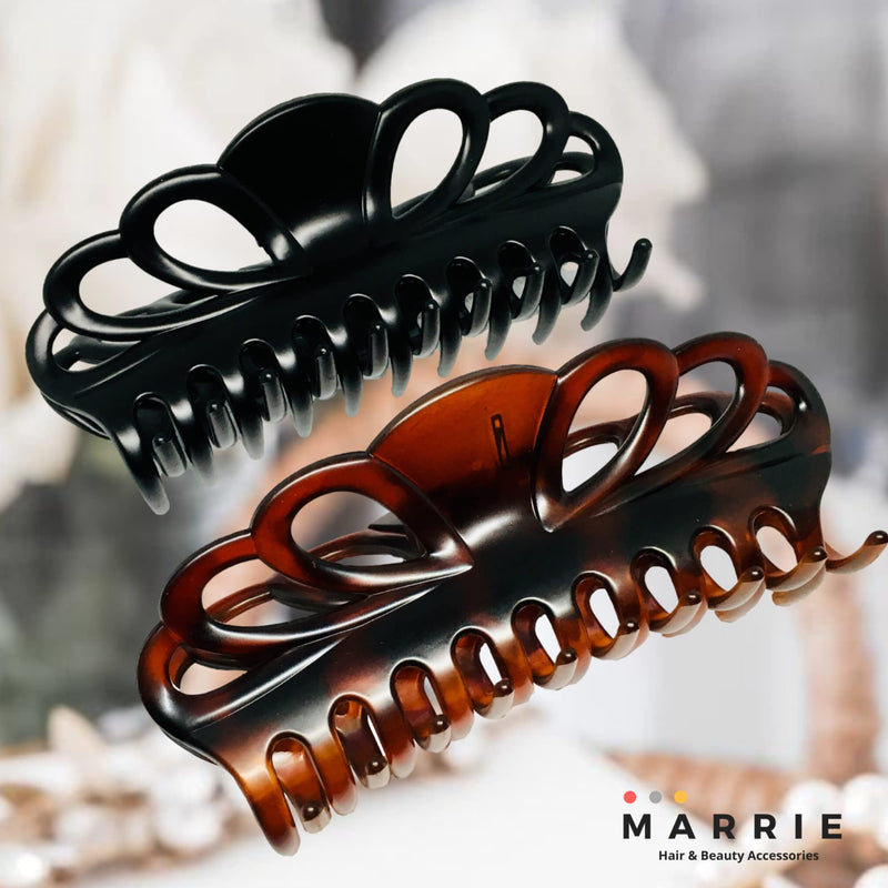 [Australia] - Marrie Extra Large Hair Claw Clips for Women Thick Long Curly Hair Nonslip Jumbo Strong Big Hold Jaws Clip Clamp Grip French Hair Styling Accessories 5.8 Inches long (Black & Brown) Black & Brown 