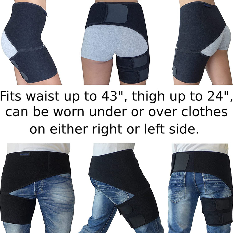 [Australia] - Hip Brace - Thigh Hamstring Sciatica Pain Relief Brace - Compression Support Wrap for Hip Flexor Strain, Groin Pull, SI Joint, Arthritis, Bursitis, Sciatic Nerve for Men, Women (Black) Black 