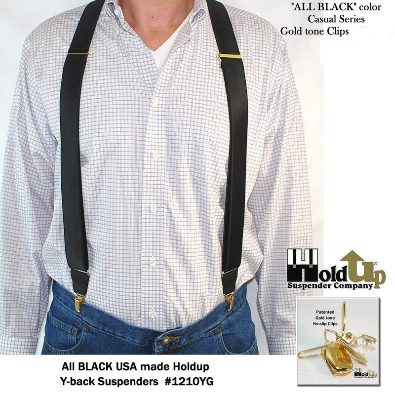 [Australia] - Holdup Casual Series All Black Casual Series Holdup Y-back Suspenders with Gold-tone No-slip Clips 