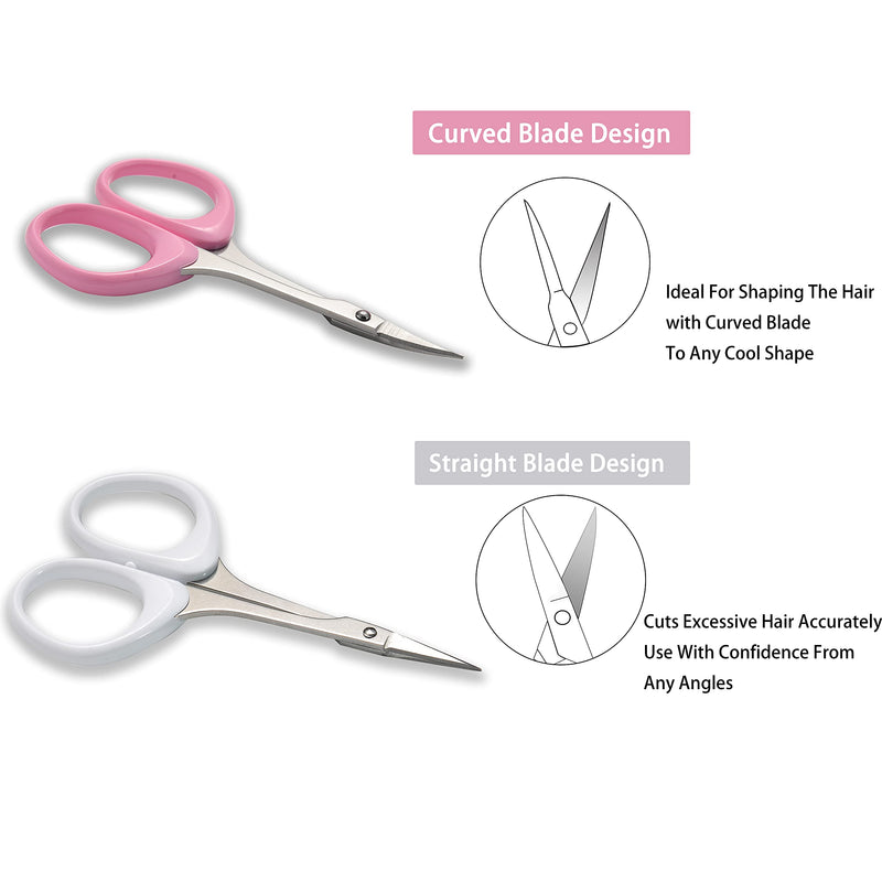 [Australia] - PAFASON Stainless Steel Curved and Straight Eyebrow Grooming Scissor Set with Safety Cover for Trimming Eyelash Eyebrow 