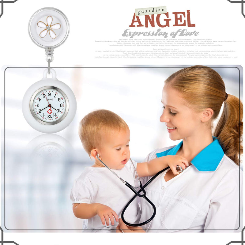 [Australia] - Lancardo Lapel Watch for Nurses Doctors Clip-on Hanging Nurse Watches Cute Leaves Pattern Silicon Cover Badge Stethoscope Retractable Fob Watch pack of 3 