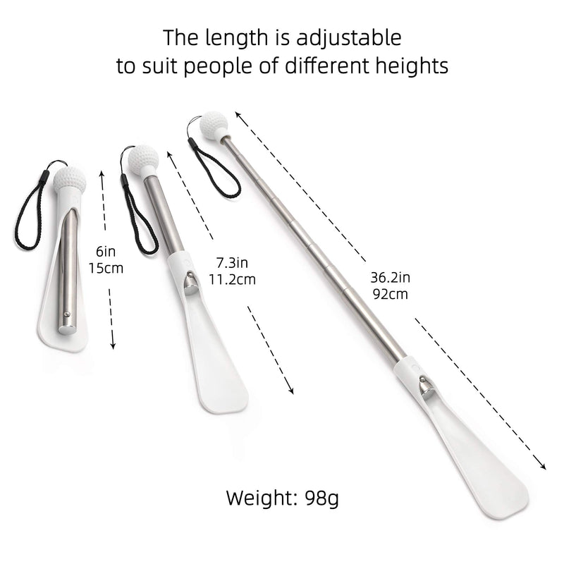 [Australia] - 36.2" Extra Long Retractable Shoehorn — Mini Adjustable White Shoe Horn Long Handle for Woman Seniors 