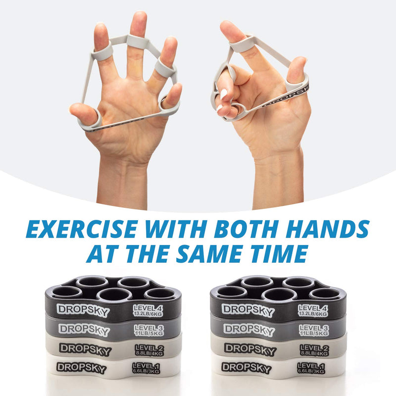 [Australia] - Finger Strengthener Hand Resistance Bands [8pcs], Finger Exerciser Grip Strength Trainer Hand Stretcher, Muscle Exercisers Improve Grips Performance (4 Levels 6.6lb, 8.8lb, 11lb, 13.2lb) 
