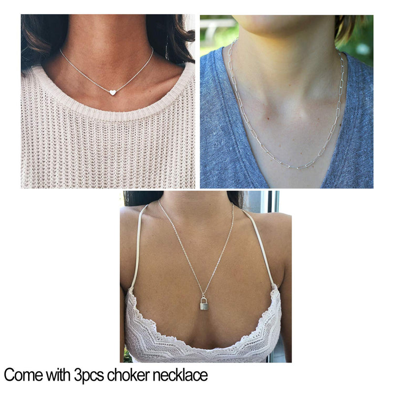 [Australia] - Osemind Heart Choker Necklace, Circle Choker Necklace, Star Choker Necklace, Gold Silver Dainty Choker Necklace for Women Girls Delicate Necklace Jewelry Gift A:Silver Heart 