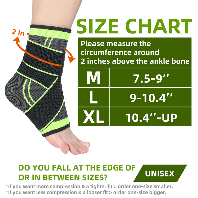 [Australia] - Ankle Braces, Adjustable Compression Ankle Support Men & Women, Strong Ankle Brace Sports Protection, Stabilize Ligaments-Eases Swelling and Sprained Ankle (Large, Green, 1) Large 