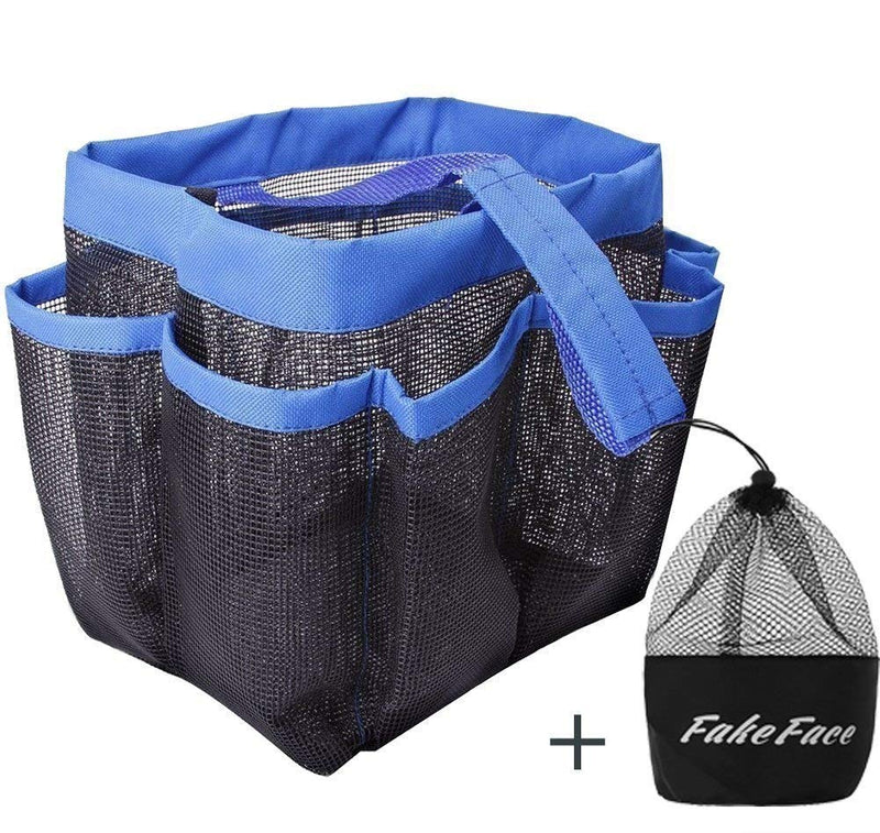 [Australia] - Quick Drying Mesh Caddy Organizer 8 Pockets Hanging Shower Toiletry Bag Makeup Cosmetic Storage Bag Bath Shampoo Shower Organizer Oxford Travel Gym Dorm Bathroom Pouch Case Washing Bag with Handles Blue 