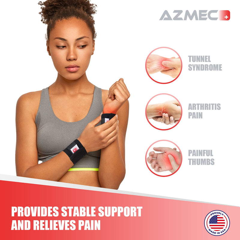 [Australia] - AZMEC Carpal Tunnel Wrist Brace, Support for Arthritis and Tendonitis Pain Relief - Wrist Compression Strap, Fits Left or Right Hand, Wrist Wraps Adjustable One Size, For Men and Woman. Good for day-to-day activities and sports. (BLACK) BLACK 