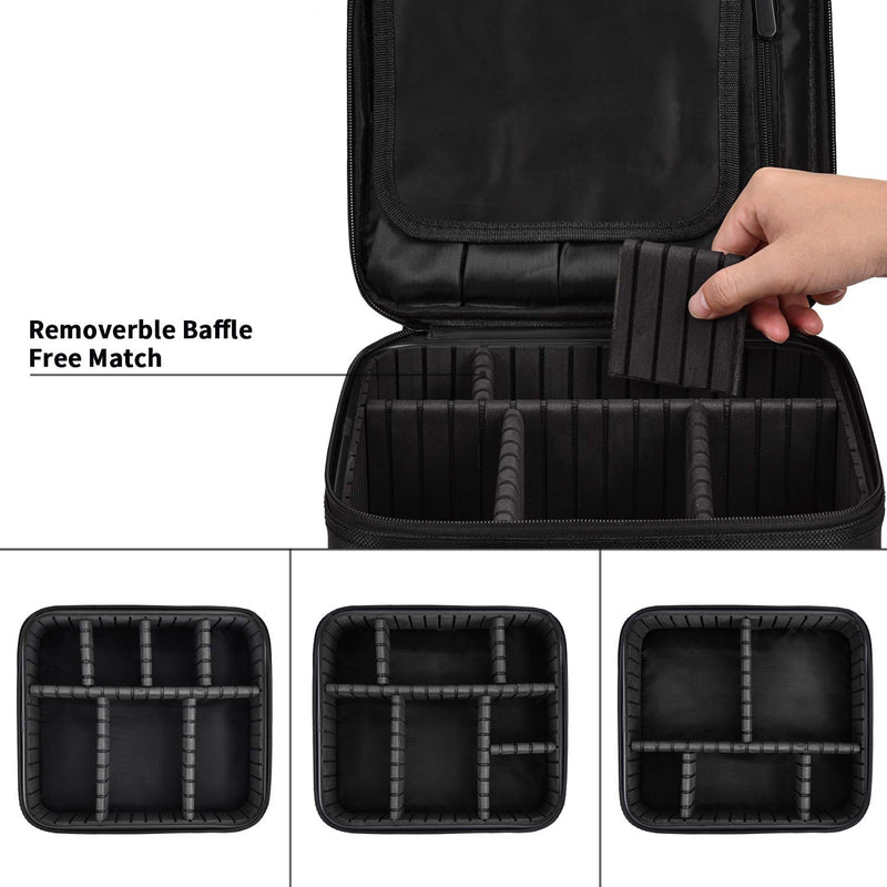 [Australia] - Travel Makeup Case Professional Cosmetic Train Cases Artist Storage Bag Make Up Tool Boxes Brushes Bags With Compartments Waterproof Detachable Vanity Organizer M Black 