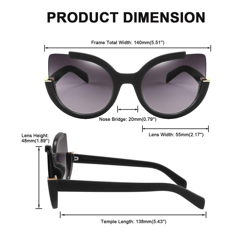 [Australia] - FEISEDY Fashion Oversized Round Square Vintage Cat Eye Sunglasses for Women B2737 Black 55 Millimeters 