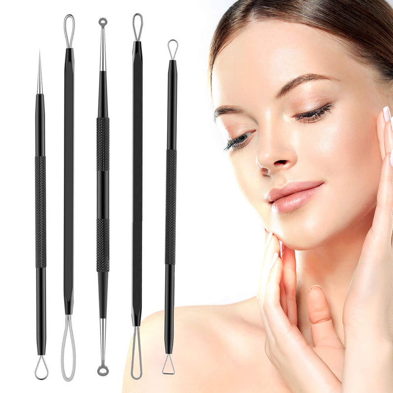 [Australia] - Blackhead remover,Acne treatment,Pimple Popper,Face Skin Care Kit,Professional Comedone Blemish, Zit, Whitehead Scar Extractor, 5 Piece Surgical Grade Stainless Steel Tools & Travel Case (black) black 