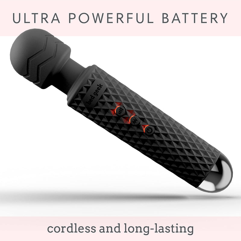 [Australia] - Handheld Wireless Electric Body Wand Massager with Memory Feature by bed geek Massage Skin Soft Silicone 20 Patterns 8 Speeds Black Pack 