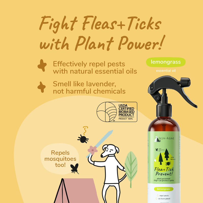 [Australia] - kin+kind Flea and Tick Spray for Dogs (12 fl oz) - Plant Based Repel Spray - Vet Formulated with Organic Coconut and Olive Oil - Made in USA 