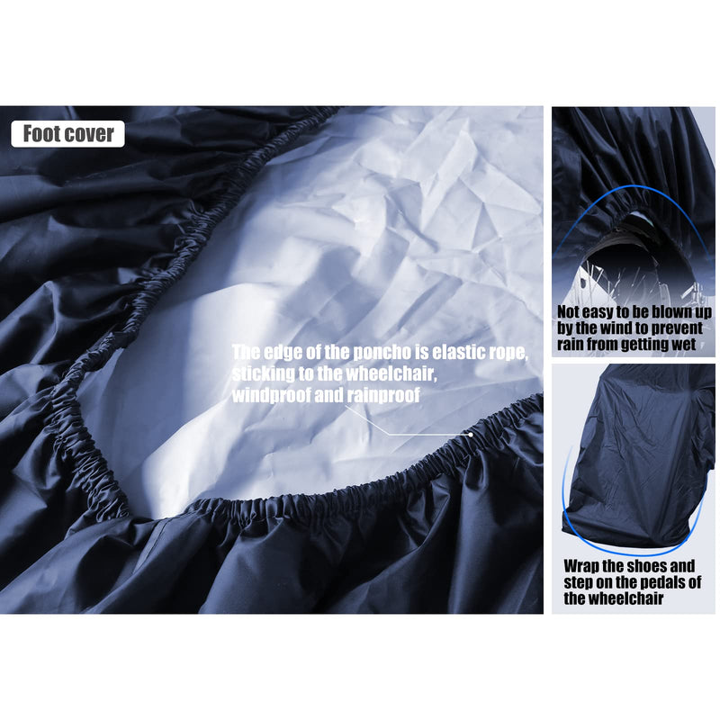[Australia] - Anyoo Waterproof Wheelchair Poncho Cover Lightweight Rain Poncho Cape Shield with Elastics Provide Dry Protection for Wheelchairs dark blue 