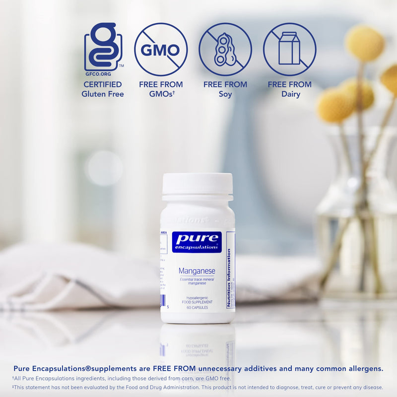 [Australia] - Pure Encapsulations - Manganese 8mg - Highly Bioavailable Essential Trace Mineral Manganese Supplement - 60 Vegetarian Capsules 