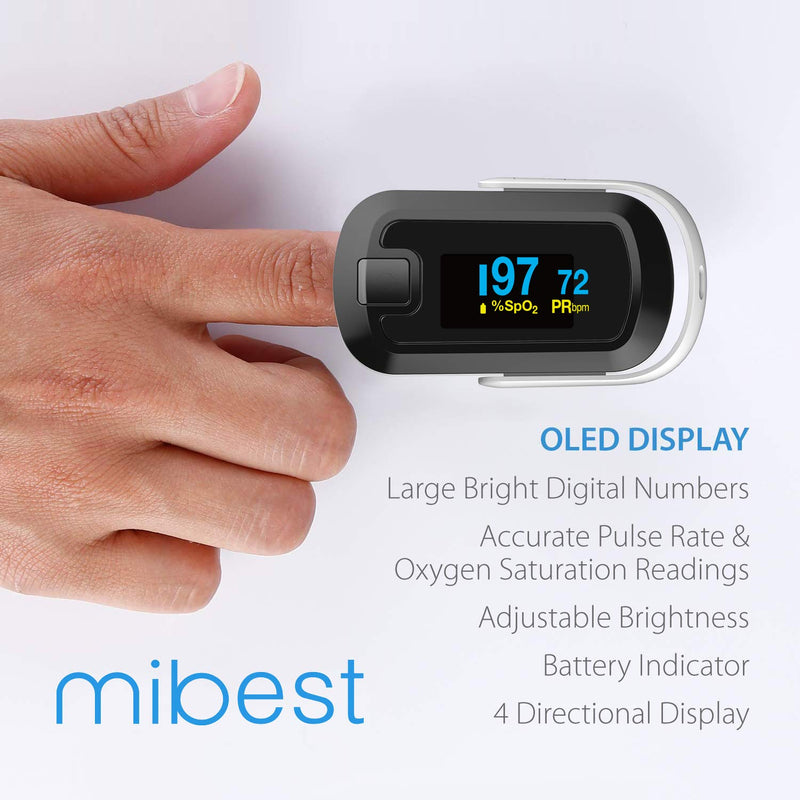 [Australia] - mibest OLED Finger Pulse Oximeter, O2 Meter, Dual Color White/Black 