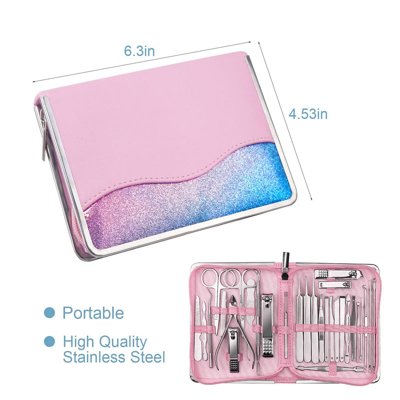 [Australia] - Manicure Set, 30 in 1 Nail Clipper Set, Pink Pedicure Kit for Pedicure Manicure Cutter, Stainless Steel Nail Care Kit for Men And Women with Case 